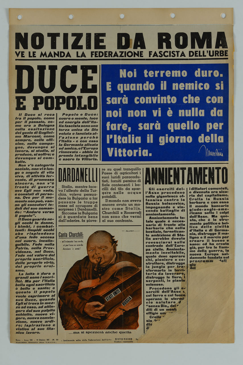 giornale murale con vignetta satirica raffigurante Winston Churchill (manifesto) di Roveroni Walter - ambito italiano (sec. XX)