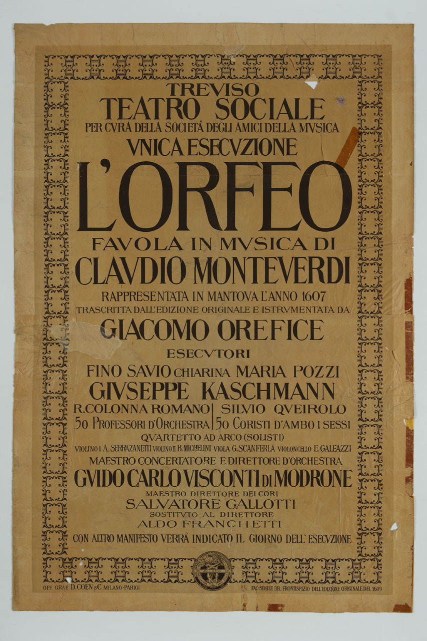 cornice ed emblema dell'Associazione Italiana Amici della Musica (manifesto, stampa composita) - ambito italiano (sec. XX)