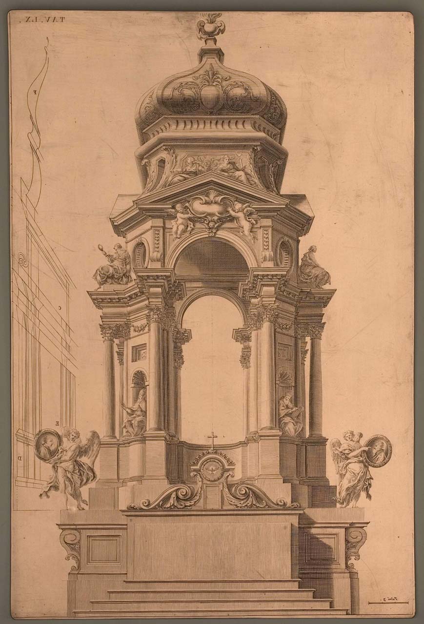 apparato per le Quarantore a forma di tabernacolo ottangolare (matrice incisa) di Pozzo Andrea (sec. XVII)