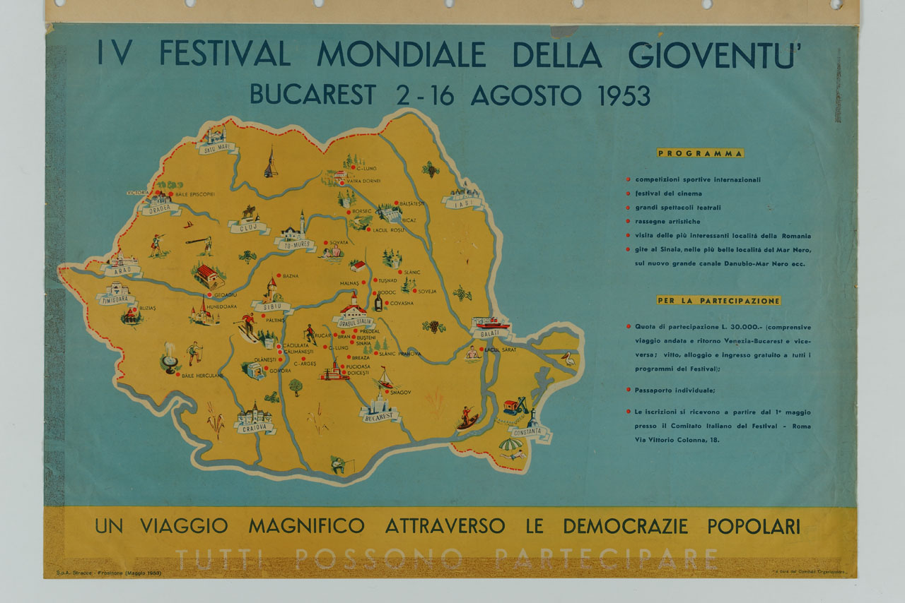 carta geografica della Romania con indicazione delle attrattive turistiche (manifesto) - ambito italiano (sec. XX)