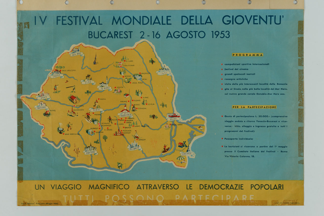 carta geografica della Romania con indicazione delle attrattive turistiche (manifesto) - ambito italiano (sec. XX)