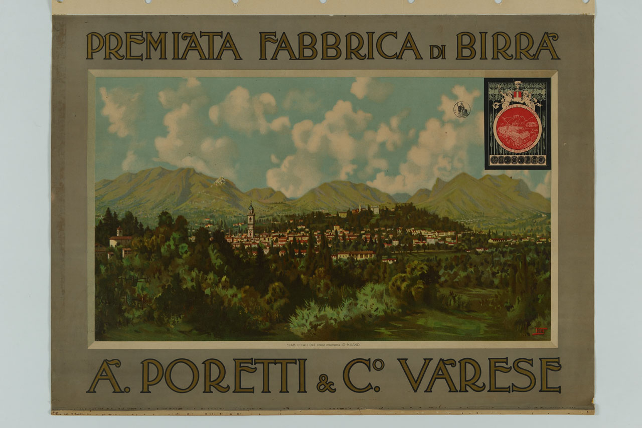 veduta di Varese con montagne sullo sfondo (manifesto) - ambito italiano (sec. XX)