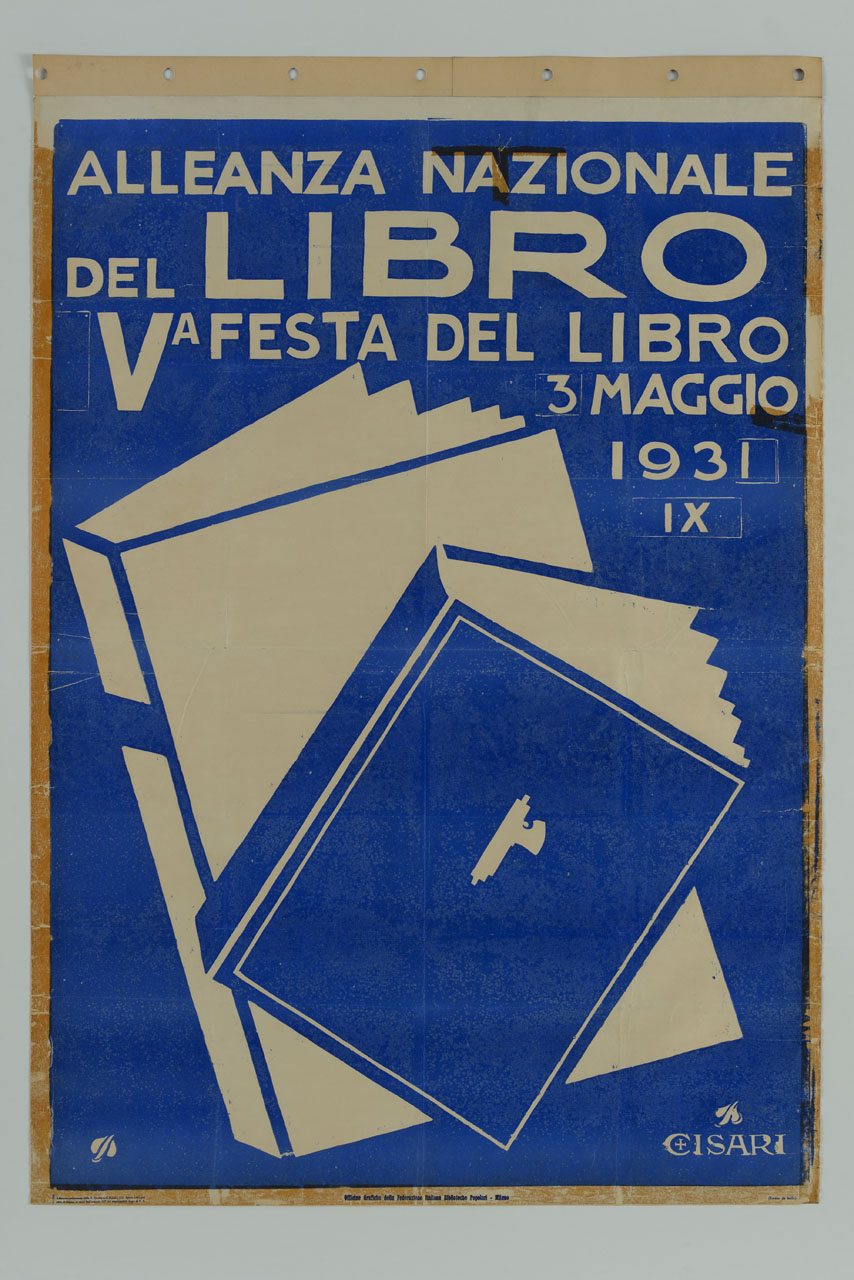 due libri socchiusi (manifesto) di Cisari Giulio (sec. XX)