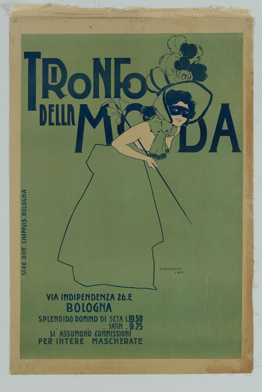 donna mascherata con abito lungo e cappello (manifesto) di Dudovich Marcello (sec. XX)