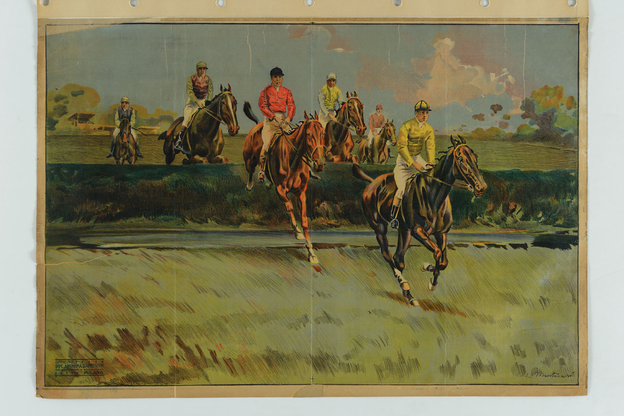 gare di equitazione con corsa campestre e salto delle siepi (manifesto) di Mantovani Luigi (sec. XX)
