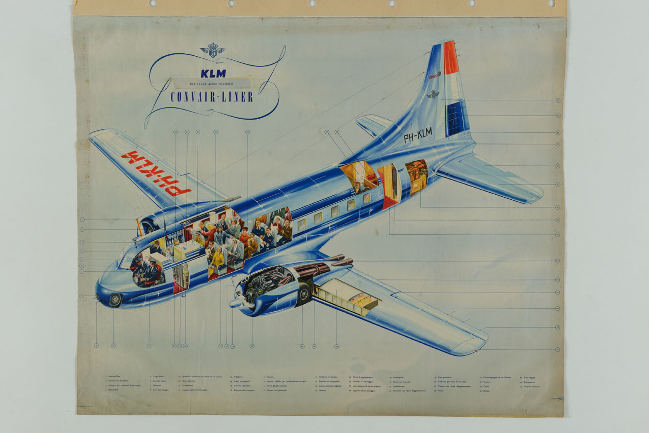 aeroplano in volo con parte anteriore in sezione (manifesto) - ambito olandese (sec. XX)