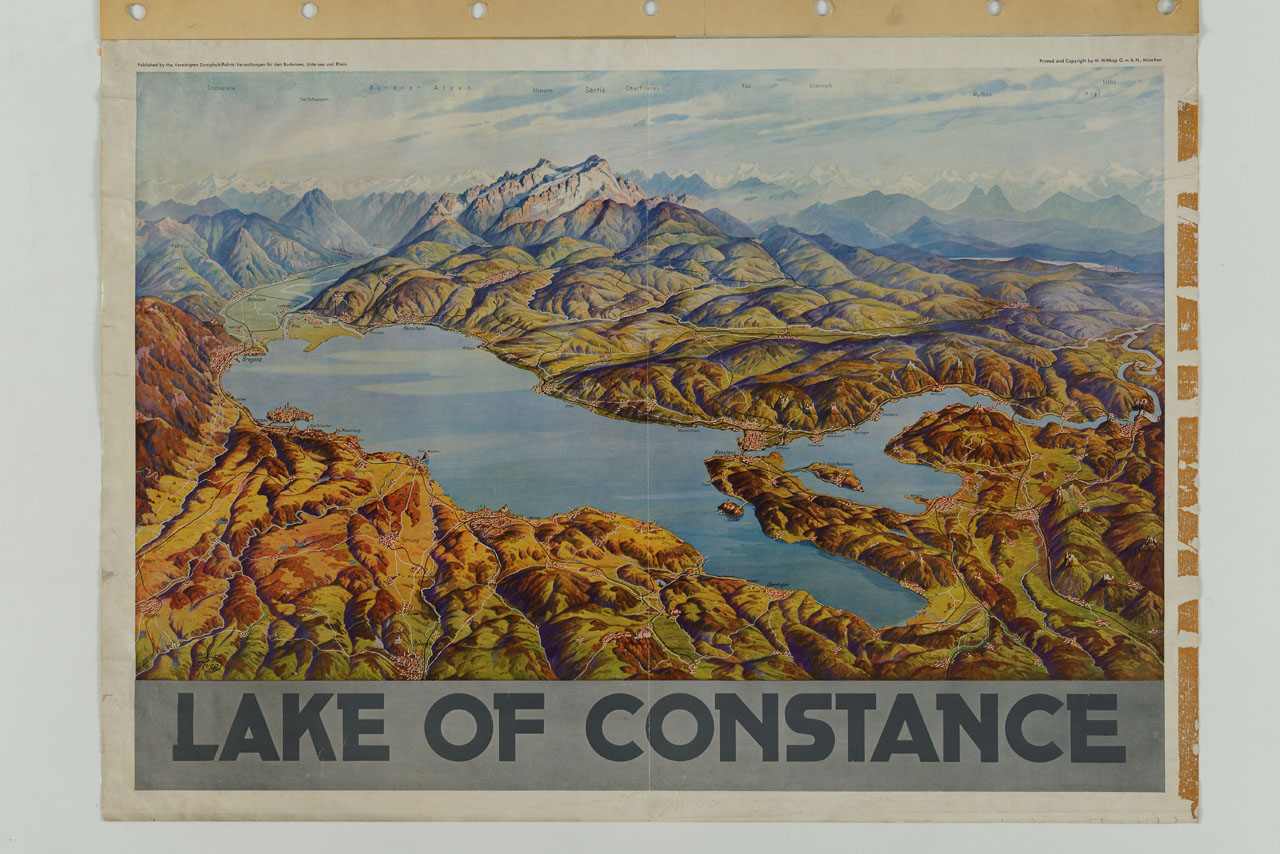 carta geografica fisica del lago di Costanza (manifesto) di Ruep Joseph (sec. XX)