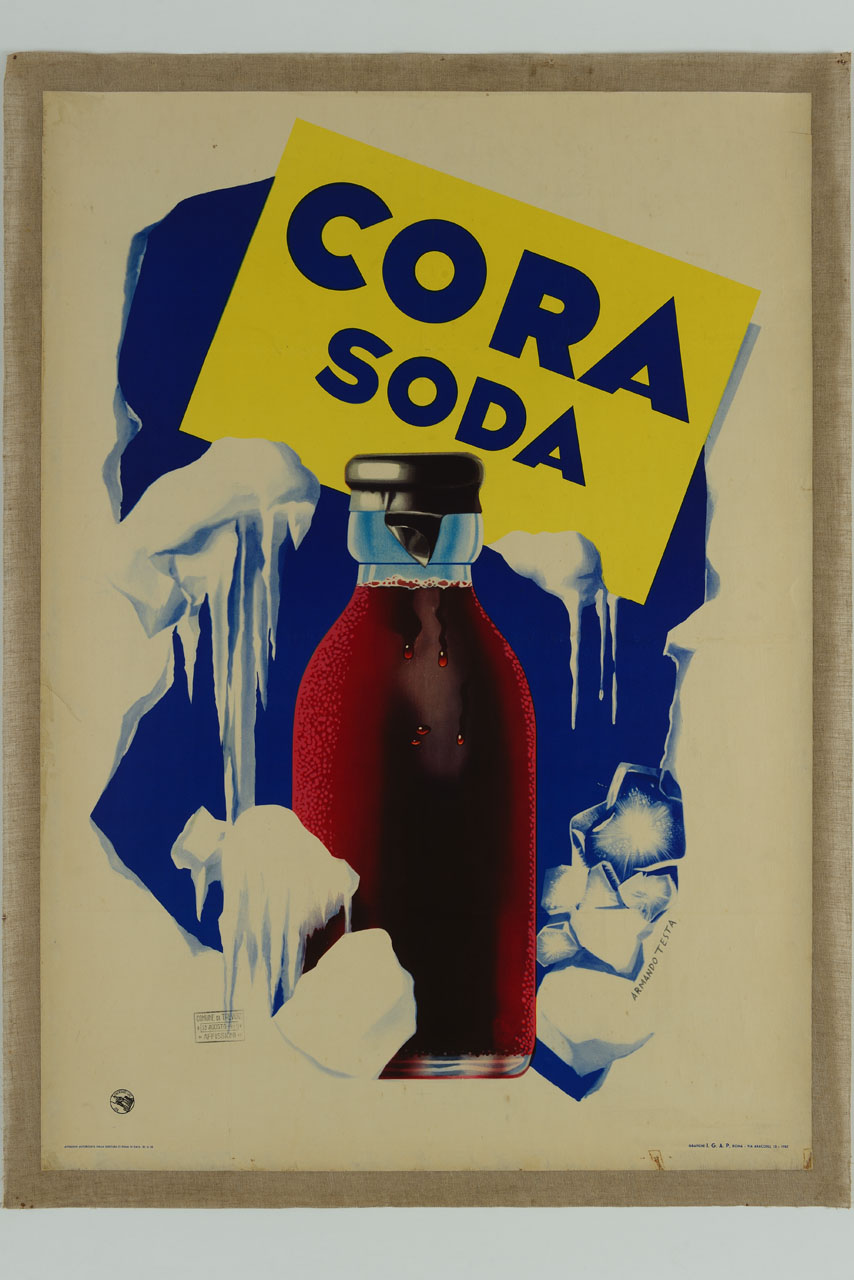 bottiglia di soda tra stalattiti di ghiaccio (manifesto) di Testa Armando (sec. XX)