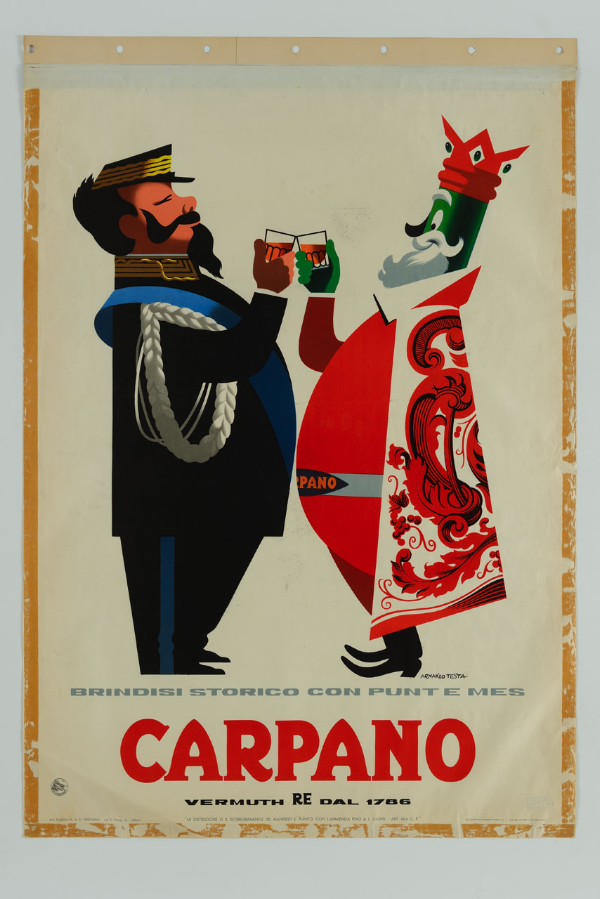 Vittorio Emanuele II e un sovrano alzano i bicchieri per un brindisi (manifesto) di Testa Armando (sec. XX)