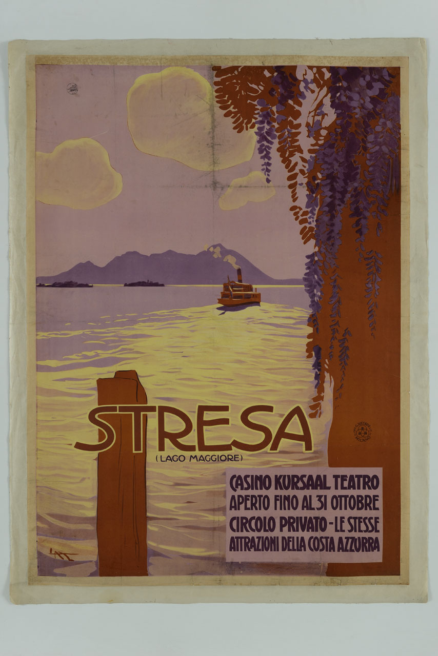 veduta del Lago Maggiore da un pontile con le Isole Borromee sullo sfondo (manifesto) di Metlicovitz Leopoldo (primo quarto sec. XX)