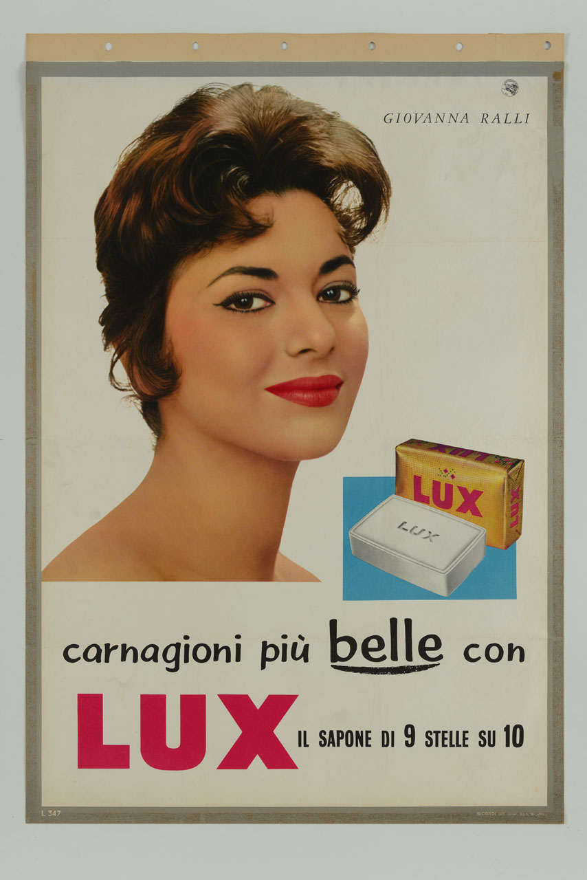 ritratto di Giovanna Ralli e due saponette Lux (manifesto) - ambito italiano (sec. XX)