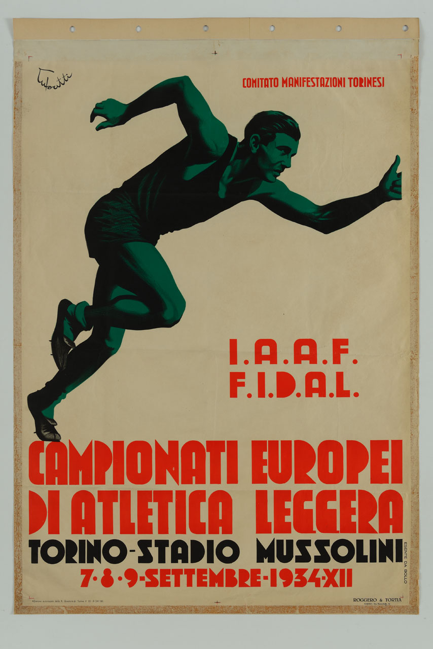atleta allo scatto di partenza (manifesto) di Lubatti Domenico (sec. XX)