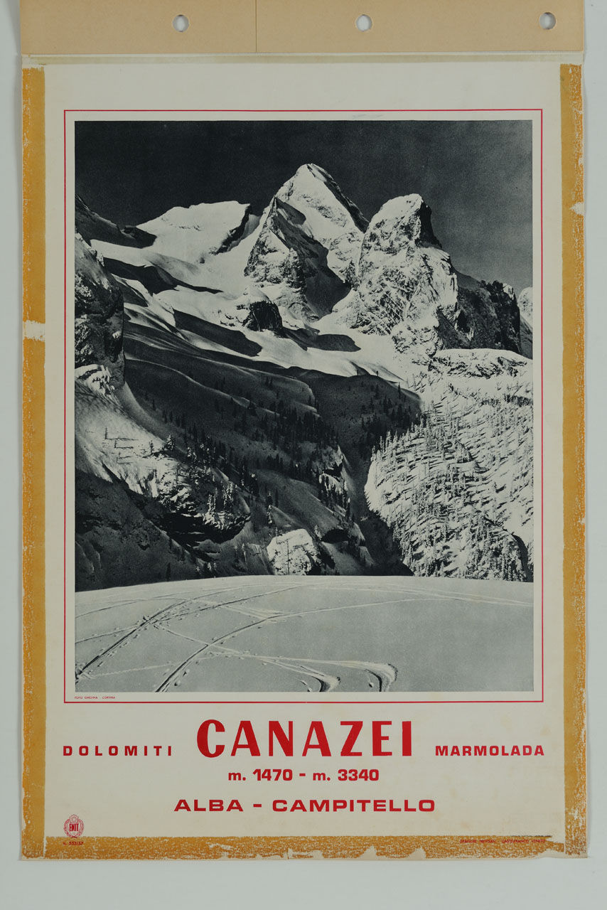 veduta delle vette della Marmolada con pista da sci (manifesto) - ambito italiano (sec. XX)