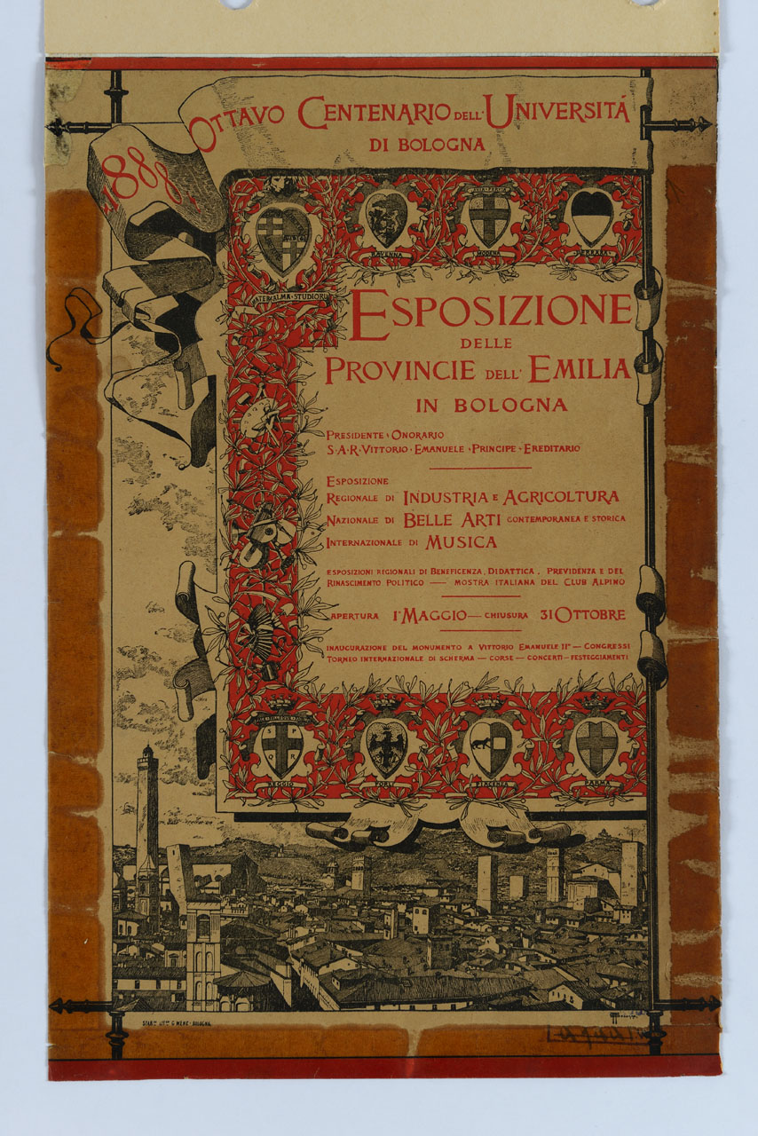 stendardo e cartiglio sulla città di Bologna (manifesto) di G. Fezaggo - ambito italiano (sec. XIX)