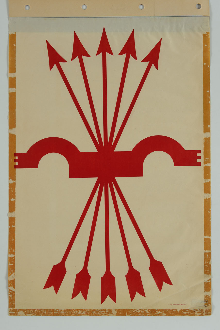 giogo e frecce emblema della Falange Española de las Jons (manifesto) - ambito spagnolo (sec. XX)