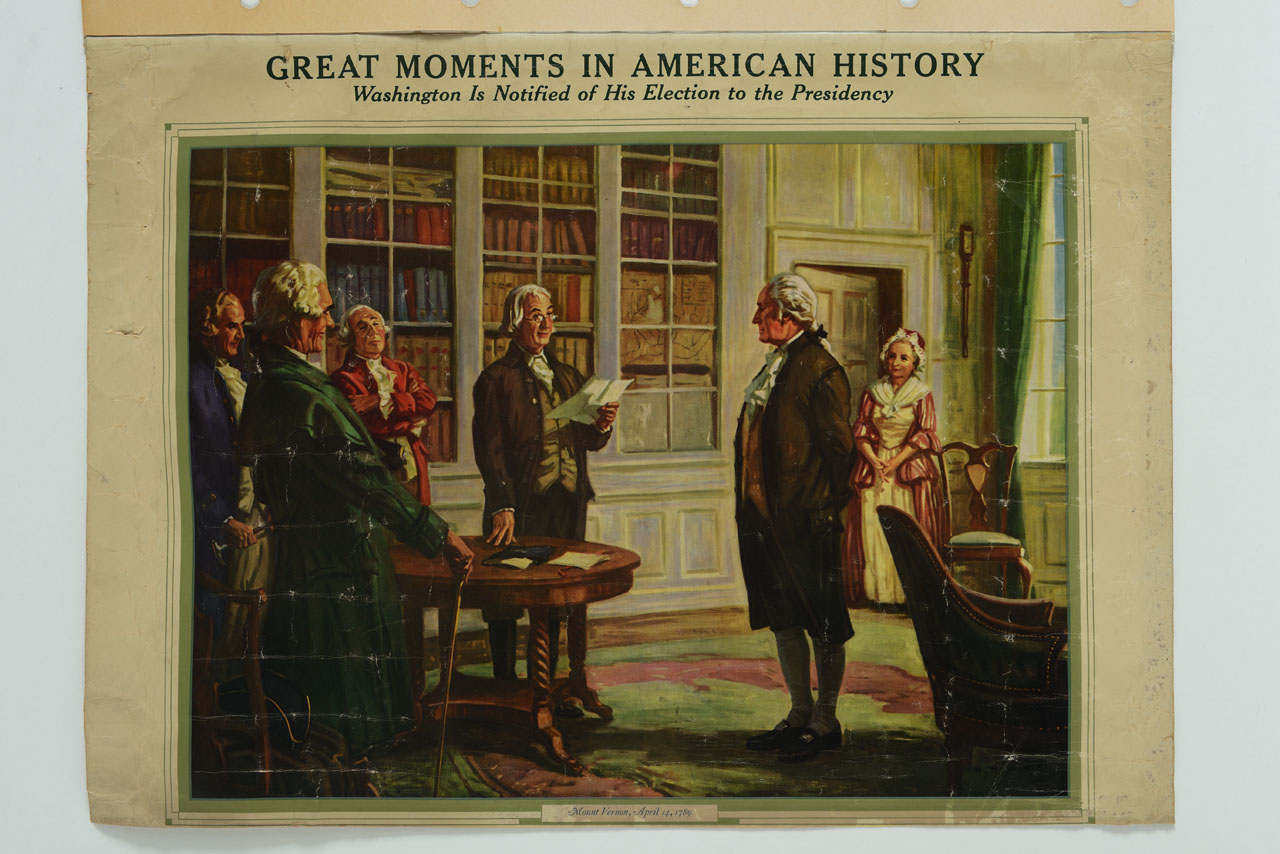 George Washington riceve la notizia della sua elezione alla Presidenza (manifesto) di Hintermeister Hy - ambito americano (sec. XX)