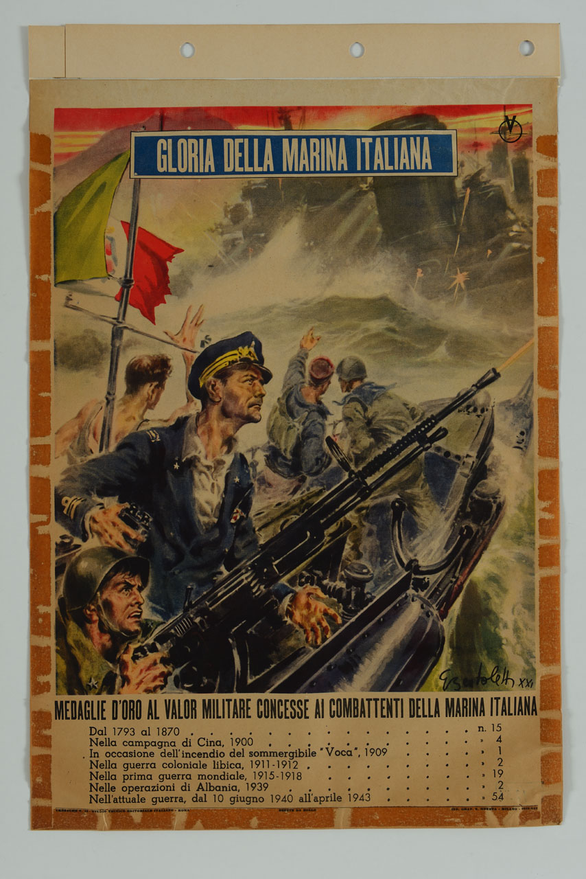 un tenente di vascello a capo di una motosilurante della Marina Militare Italiana attiva in un'operazione militare (manifesto) di Bertoletti Giulio (sec. XX)