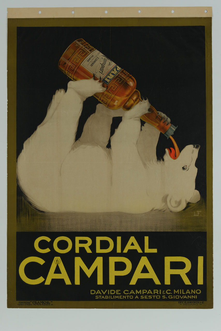 orso bianco beve dalla bottiglia di Campari (manifesto) di Laskowski François detto Laskoff Franz (sec. XX)