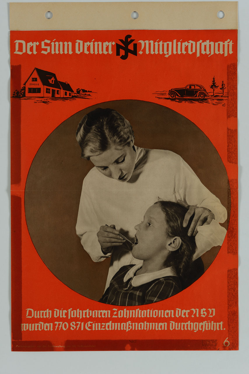 dentista controlla la bocca di una bambina (manifesto) - ambito tedesco (sec. XX)