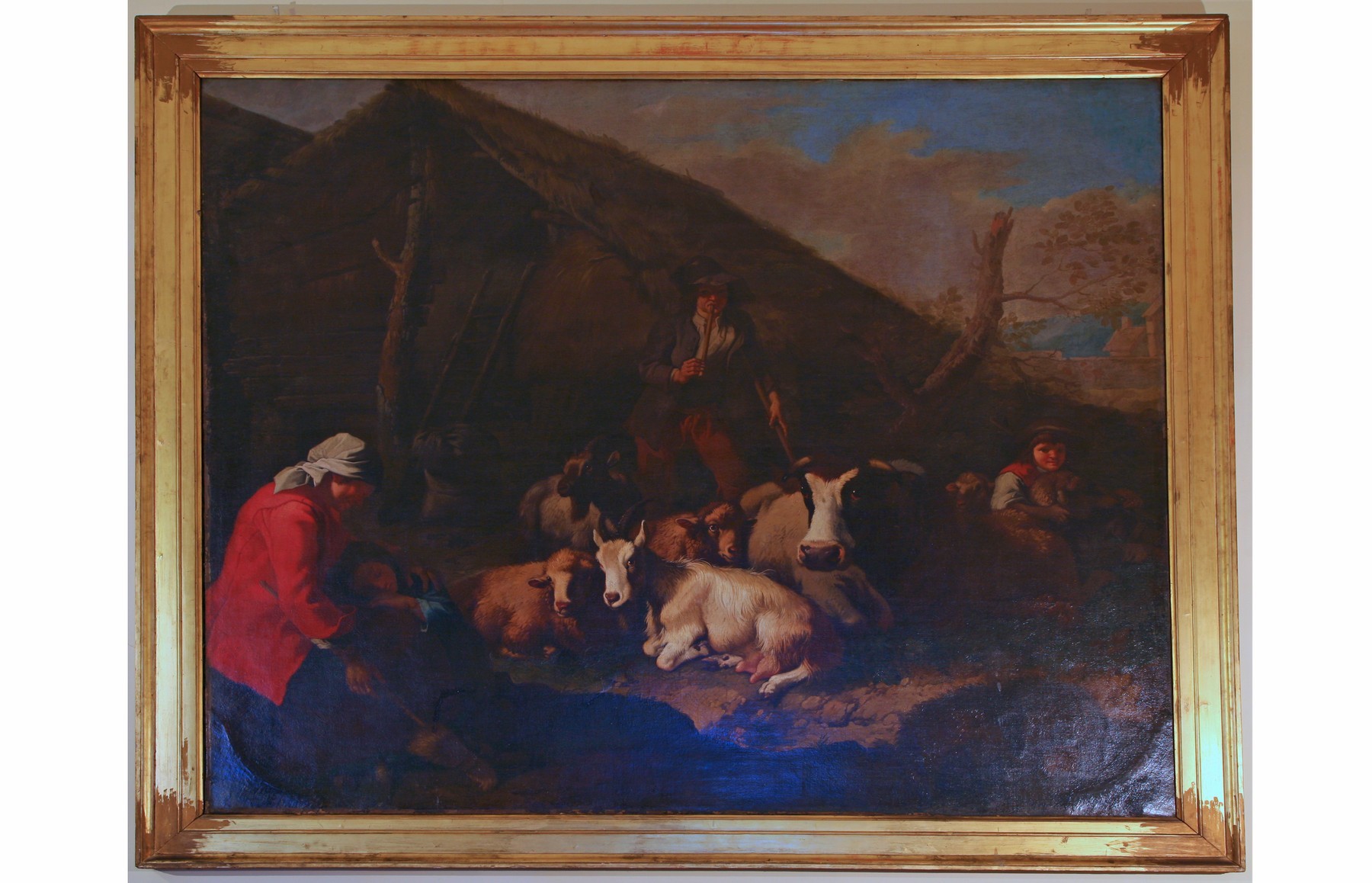 La famiglia del pastore, Scena Pastorale (dipinto) di Londonio Francesco (sec. XVIII)