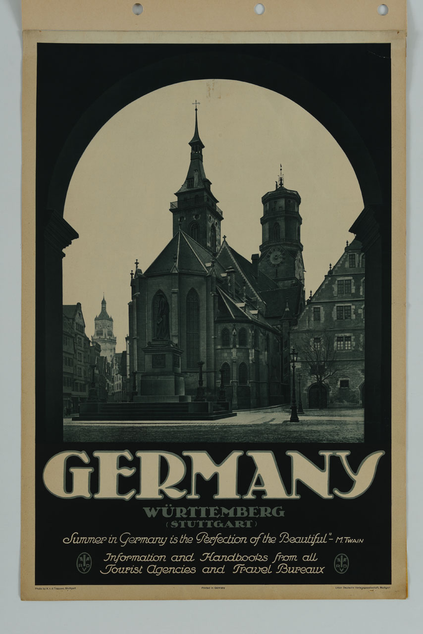 veduta della cattedrale di Stoccarda (manifesto) di Trappen A. v. d - ambito tedesco (metà sec. XX)