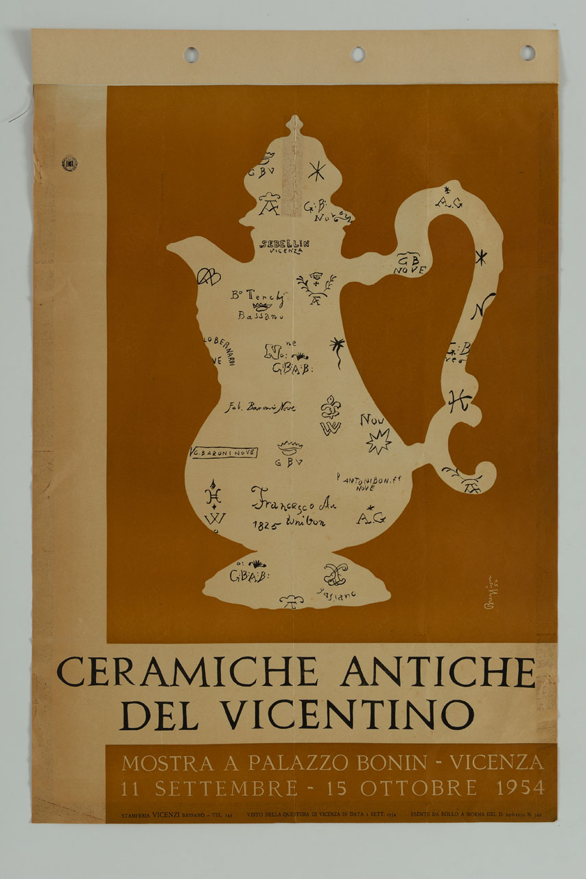 silhouette di teiera con scritte (manifesto) di Breggion Bruno (sec. XX)
