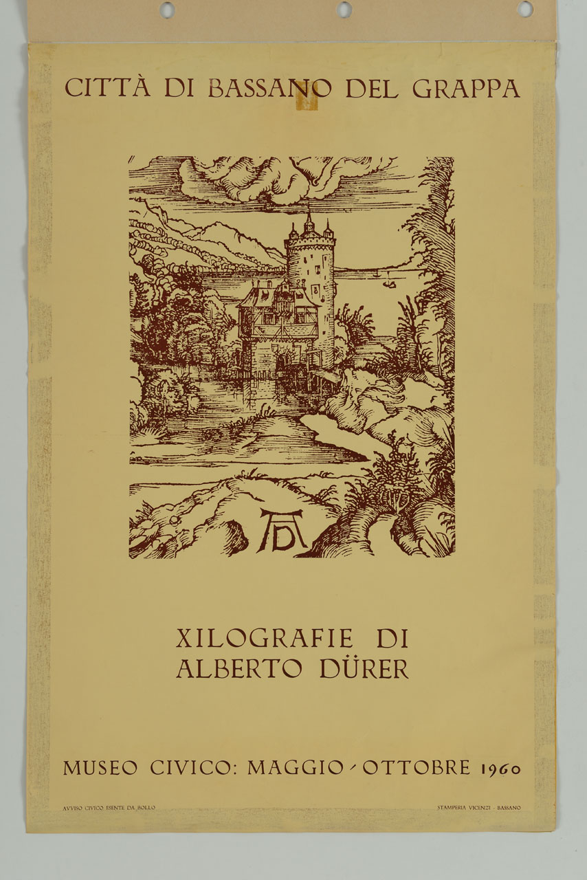 incisione con paesaggio con torre di Albrecht Dürer (manifesto) - ambito veneto (sec. XX)