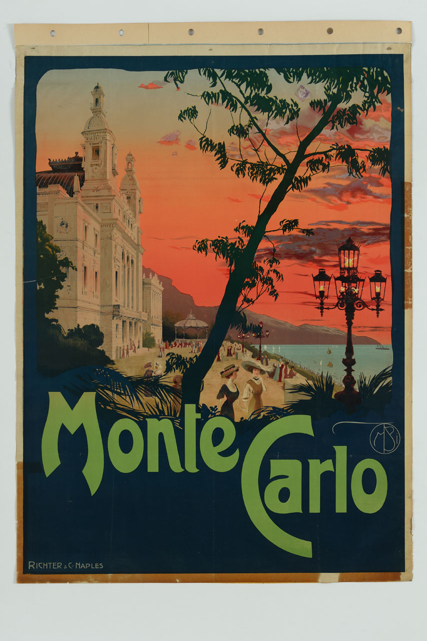 veduta della facciata sul lungomare del Casinò di Monte Carlo (manifesto) di Borgoni Mario (sec. XX)