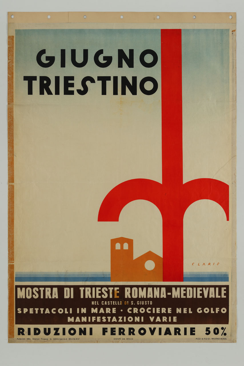 alabarda di San Sergio e Basilica di San Giusto di Trieste (manifesto) di Claris Marcello (sec. XX)