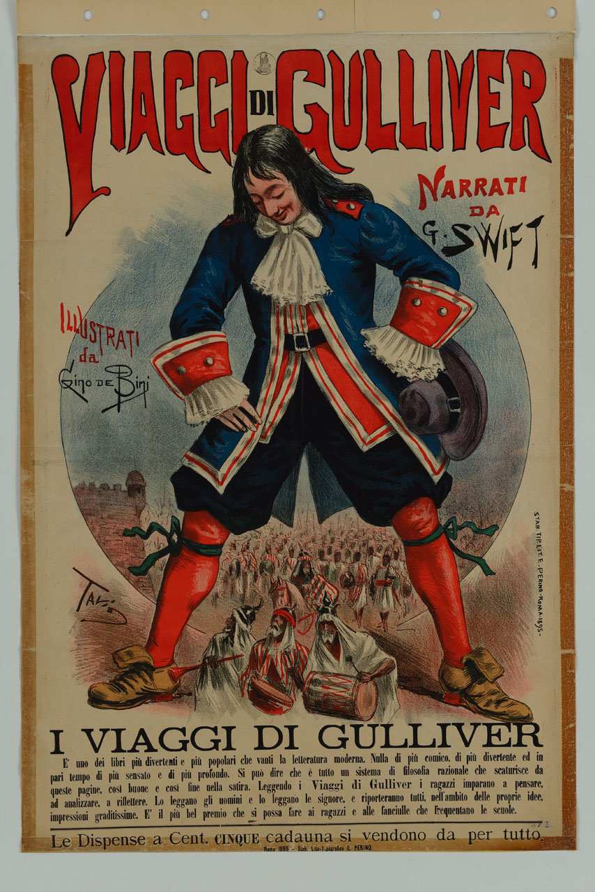 Gulliver osserva l'esercito di Lilliput (manifesto) di Rodella Ottavio detto Tavio (sec. XIX)
