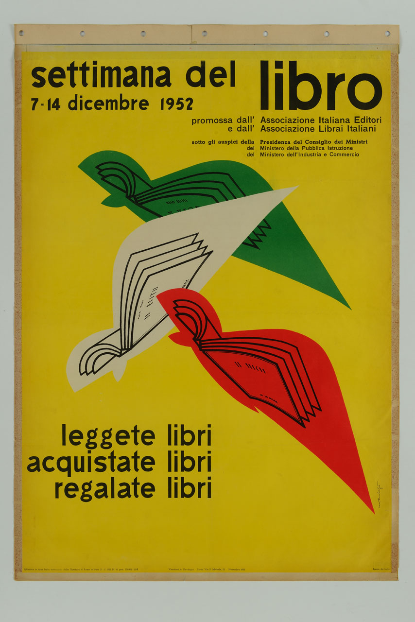 libri nei colori della bandiera italiana (manifesto) di Santambrogio Diego (sec. XX)