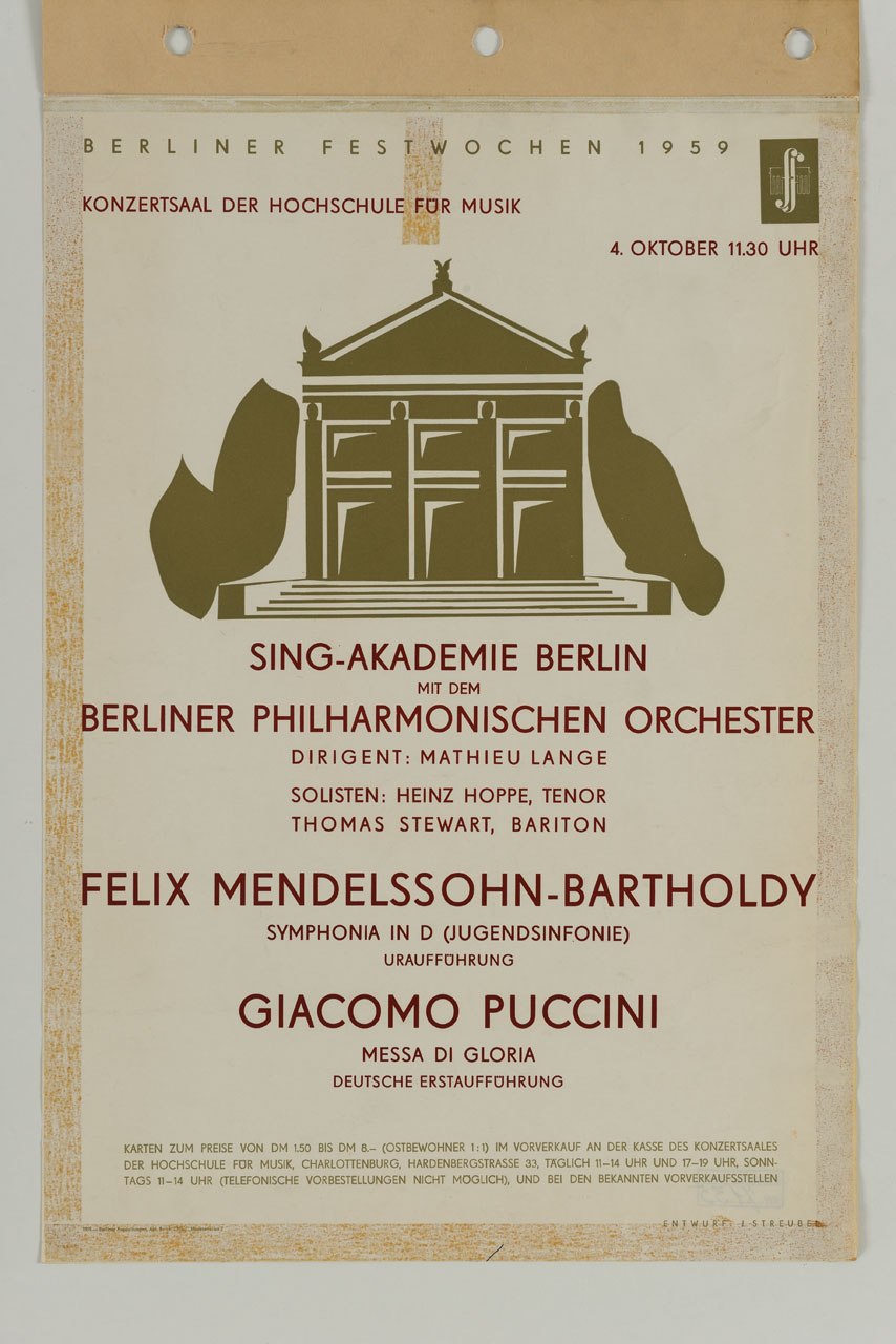 veduta stilizzata della sala concerti di Berlino (locandina) di Streubel J - ambito tedesco (sec. XX)
