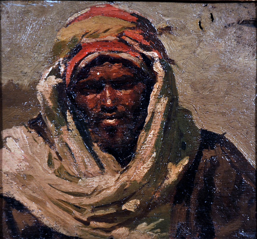 Testa di beduino nel deserto libico, ritratto (dipinto, insieme) di Biseo Cesare (sec. XIX)