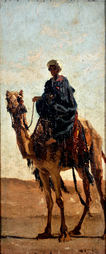 Beduino su cammello, figura di arabo su cammello (dipinto, insieme) di Biseo Cesare (sec. XIX)