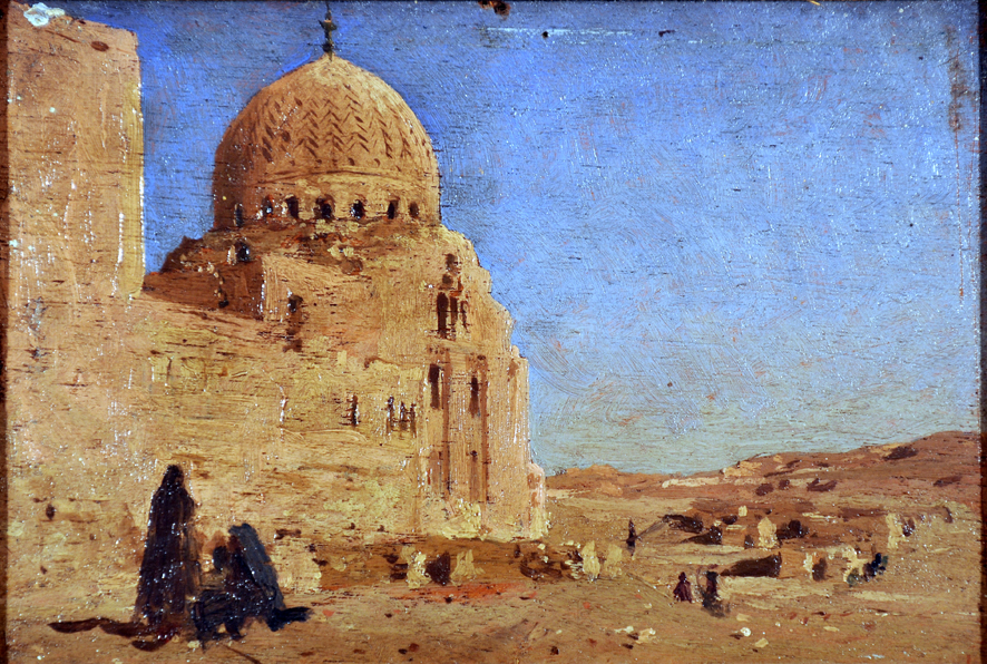 Moschea di città araba, veduta con moschea (dipinto, insieme) di Biseo Cesare (sec. XIX)