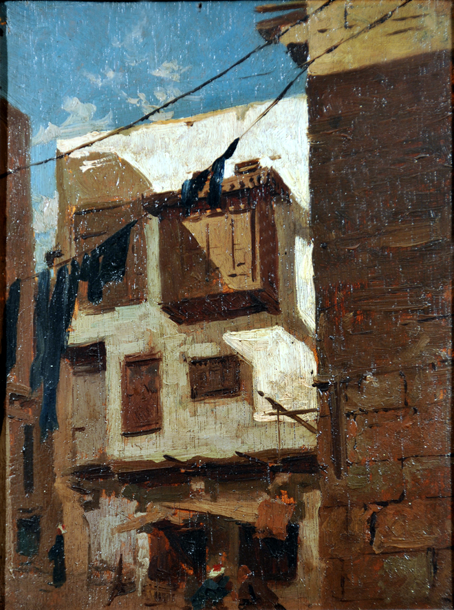 Angolo di città araba, edifici (dipinto, insieme) di Biseo Cesare (sec. XIX)