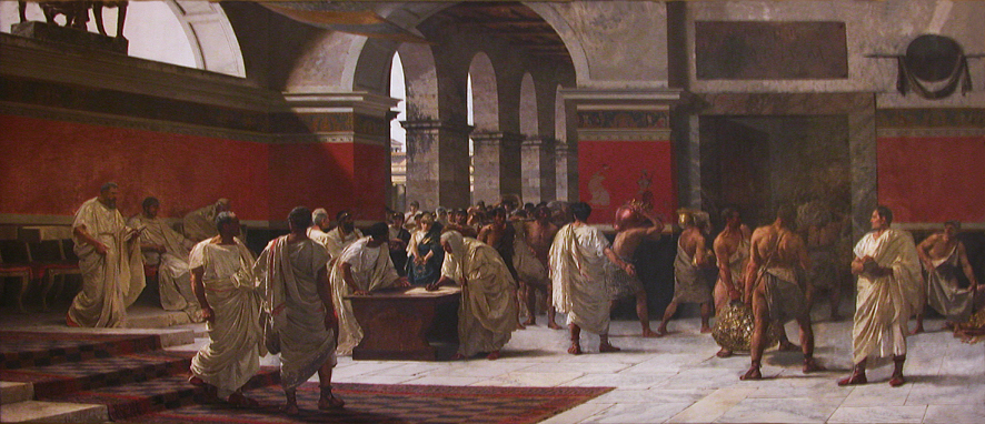 Restauratio aerarii, soggetto storico romano (dipinto, opera isolata) di Sciuti Giuseppe (XIX)