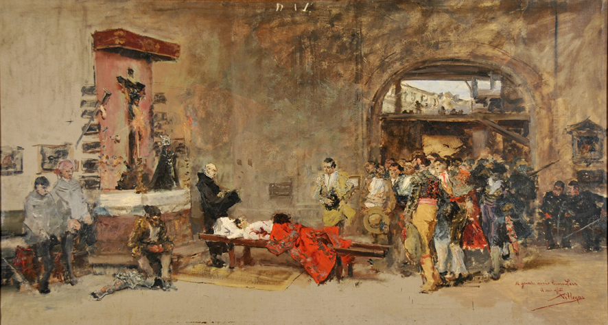 La morte del torero, Scena d'interno (dipinto, opera isolata) di Villegas y Cordero José (sec. XX)