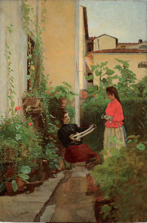 Ragazze che dipanano la matassa, scena di genere (dipinto, opera isolata) di Borrani Odoardo (XIX)