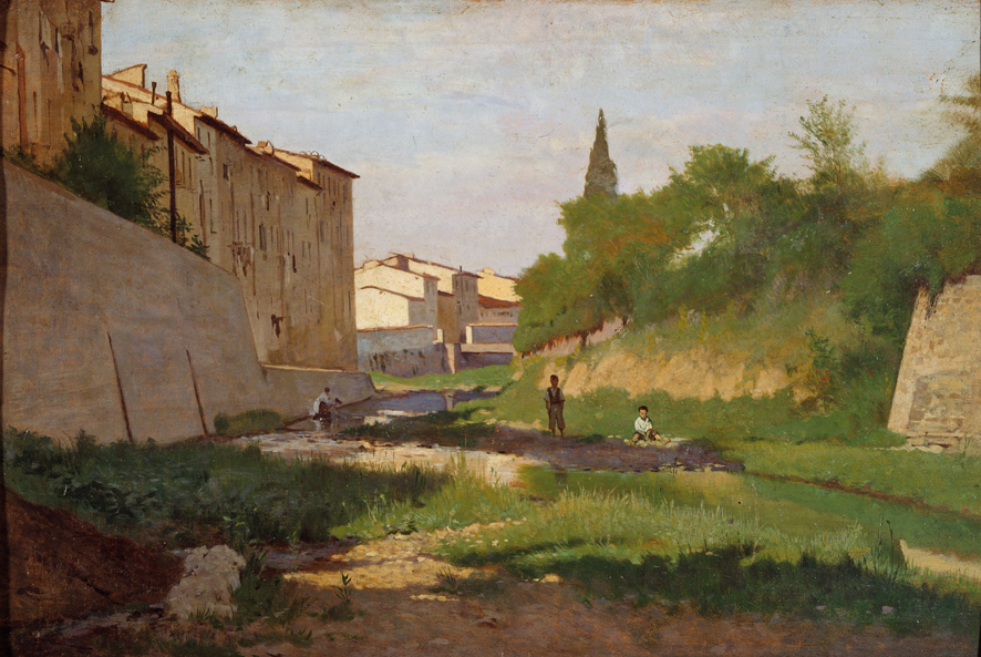 Il Mugnone, paesaggio (dipinto, opera isolata) di Borrani Odoardo (XIX)