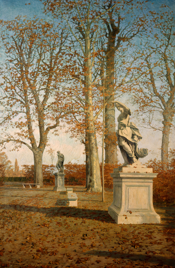 Le statue solitarie, paesaggio (dipinto, opera isolata) di Calderini Marco (XIX)