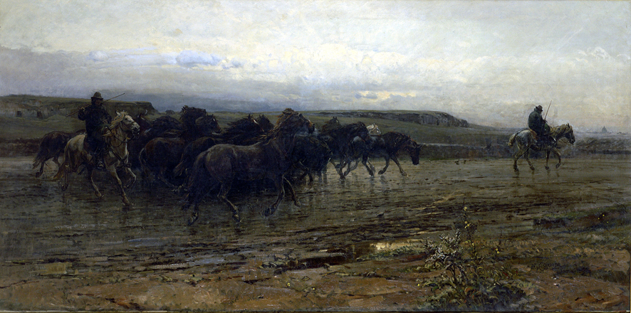 Tempo piovoso, paesaggio (dipinto, opera isolata) di Coleman Enrico (XIX)