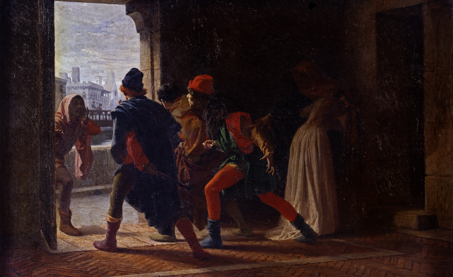 La vendetta degli Amidei, scena storica (dipinto, opera isolata) di Pagliano Eleuterio (XIX)