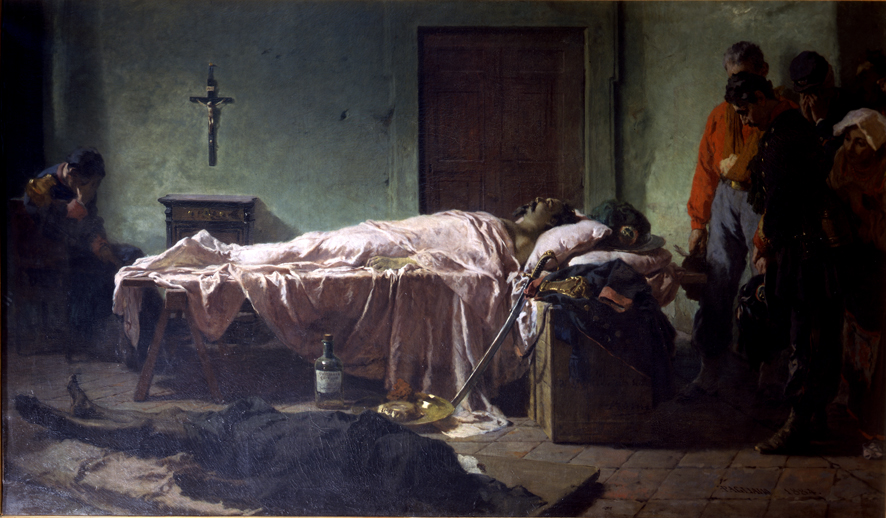 Il corpo di Luciano Manara a S. Maria della Scala a Roma, scena storica (dipinto, opera isolata) di Pagliano Eleuterio (XIX)