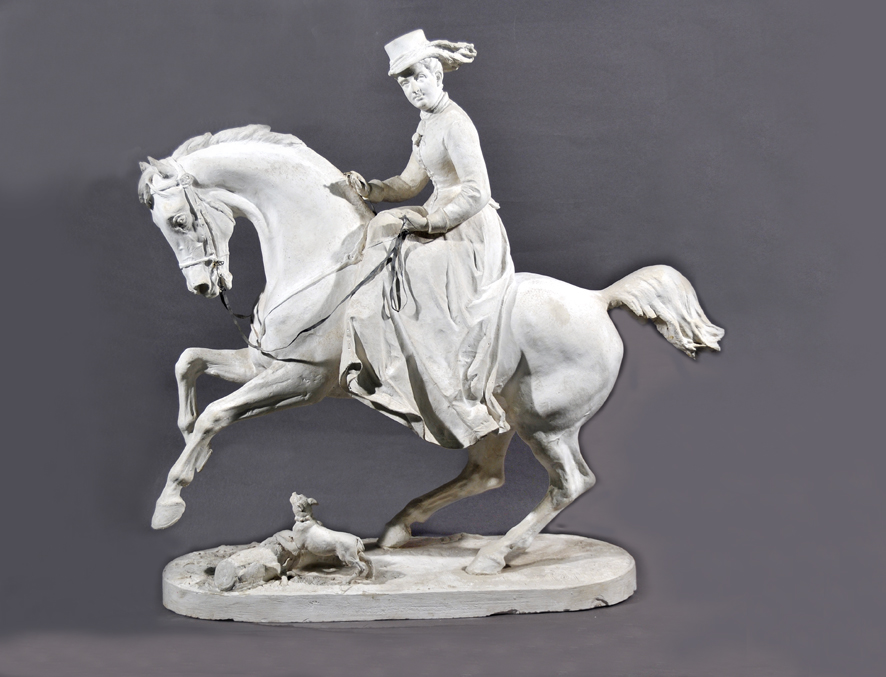 Sua Maestà la Regina Margherita, Ritratto femminile (scultura - statua equestre, opera isolata) di Alfonso Balzico (XIX)