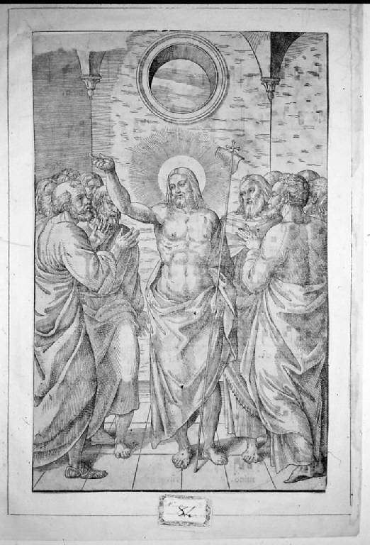 Cristo tra gli apostoli (stampa smarginata) - scuola italiana, scuola italiana (secc. XVI/ XVII)