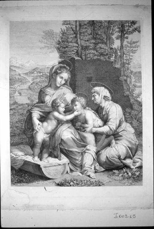 Madonna con Bambino, san Giovannino e sant'Elisabetta (stampa) di Sanzio Raffaello - scuola francese (ultimo quarto sec. XVII)