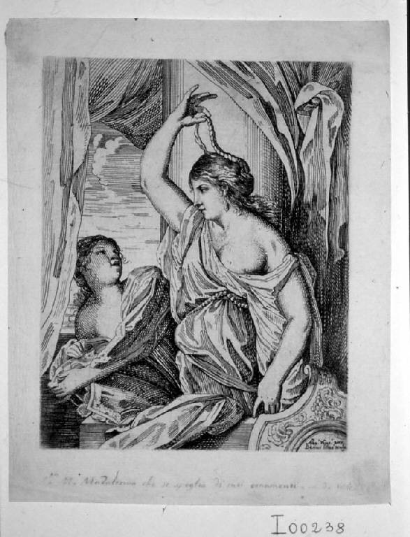 Giovane donna con fantesca, Toeletta di Semiramide (stampa) di Varotari Dario, Varotari Alessandro detto Padovanino (sec. XVII)