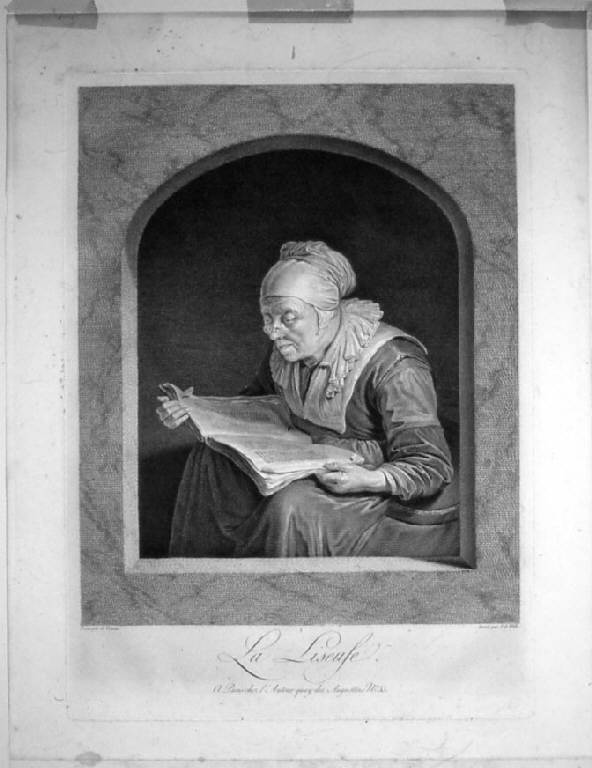 Donna anziana in lettura (stampa) di Wille Johann Georg, Dou Gerrit (sec. XVIII)