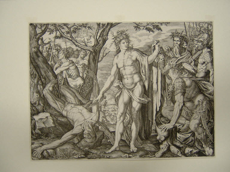 Apollo e Marsia, Apollo e Marsia (stampa) di Scultori Giovanni Battista, Bandinelli Baccio (sec. XVI)